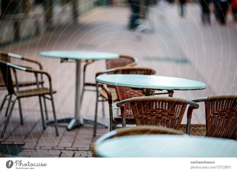 street cafe Sidewalk café Table Chair outside Gastronomy Vacation & Travel Places Lifestyle Break corona Lack of visitors Exterior shot Seating Tourism Café