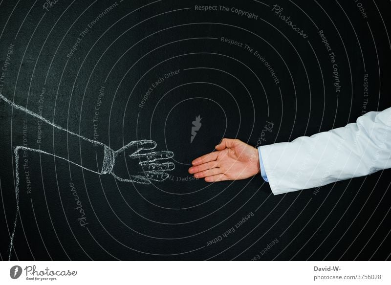 Doctor - reach hands Handshake duty of confidentiality Patient stretch deal Health care medicine people 2 persons