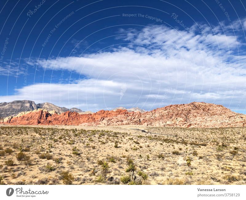 Desert Landscape with Mountains and Blue Cloudy Sky in Red Rock Canyon Red rock canyon america national park scenic usa nature sky wilderness travel red