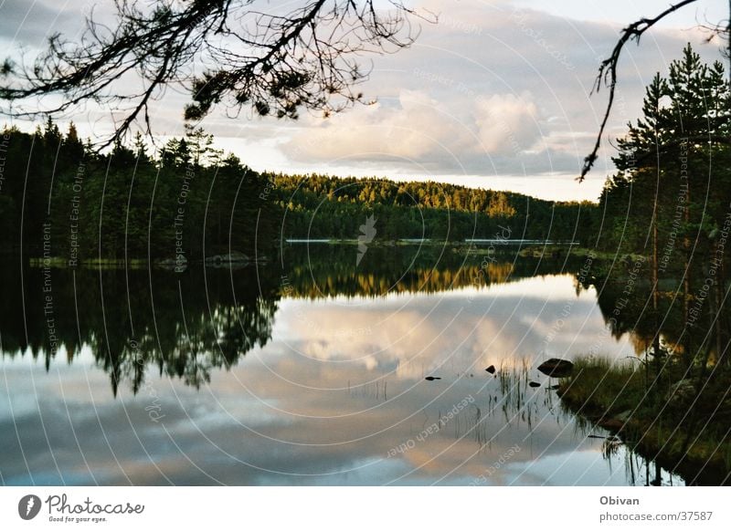 sunset Lake Clouds Reflection Calm Dusk Shadow