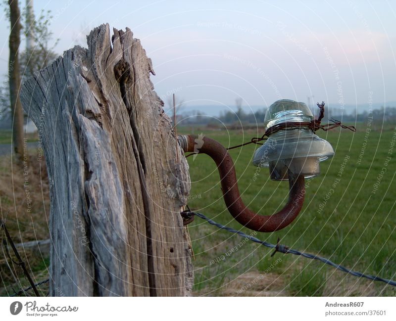 glass insulator Pasture fence Pole Field Rust