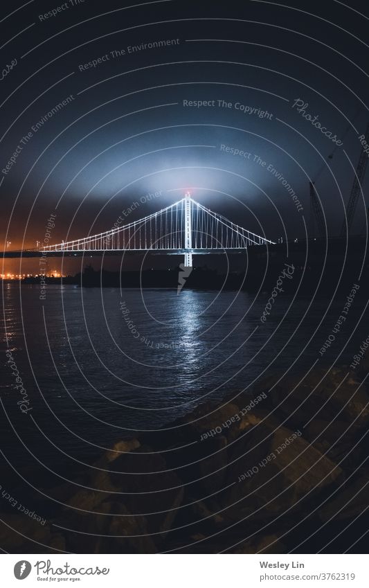 San Francisco Bay Bridge Night Water Ocean Long exposure Dark Reflection Architecture Light Night shot Lighting