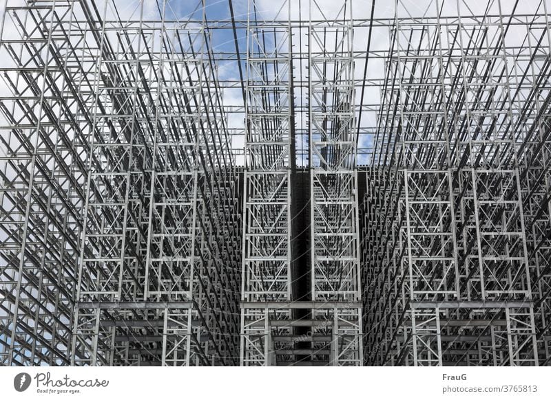 high rack Construction Industrial Photography high-rack logistics warehousing Steel Metal Large Construction site Deserted Sky