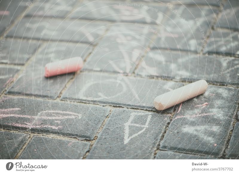 Children played with chalk on the floor Chalk Painting (action, artwork) Infancy child employment fun Art Creativity Ground out drawing Street painting