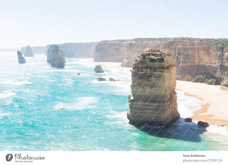 Cliffs and twelve Apostels at the Great Ocean Road, Victoria, Australia ocean sea australia nature rock travel beach coast sky victoria coastline road cliff