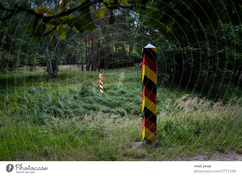 Green border with Poland Border Boundary post Germany neighbourhood Nature Forest green conceit Meadow Freedom proximity Trust History of the Exterior shot