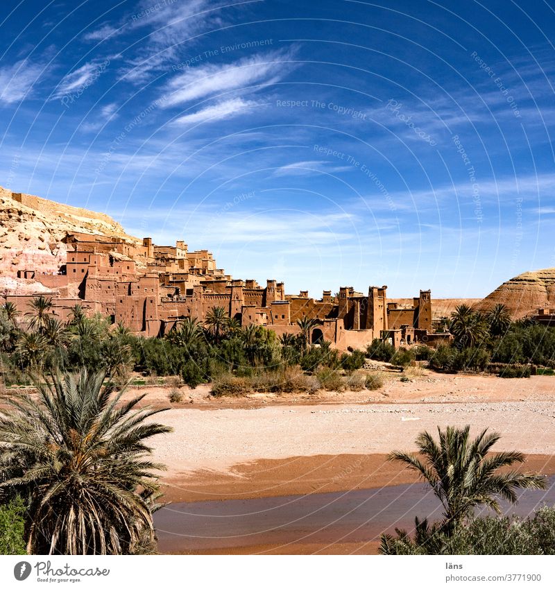 Clay buildings of Aït-Ben-Haddou Morocco Town Historic loam construction World heritage Tourist Attraction Ait Benhaddou Set Exterior shot Architecture Tourism