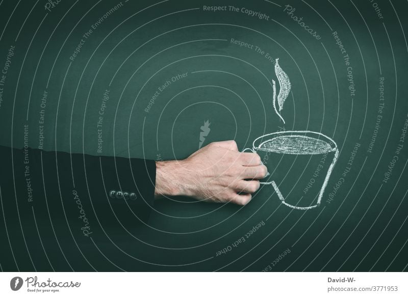 Hand holding a cup of steaming coffee To have a coffee Coffee Break Coffee break Sign Drawing Coffee mug Tea To enjoy Offer Café