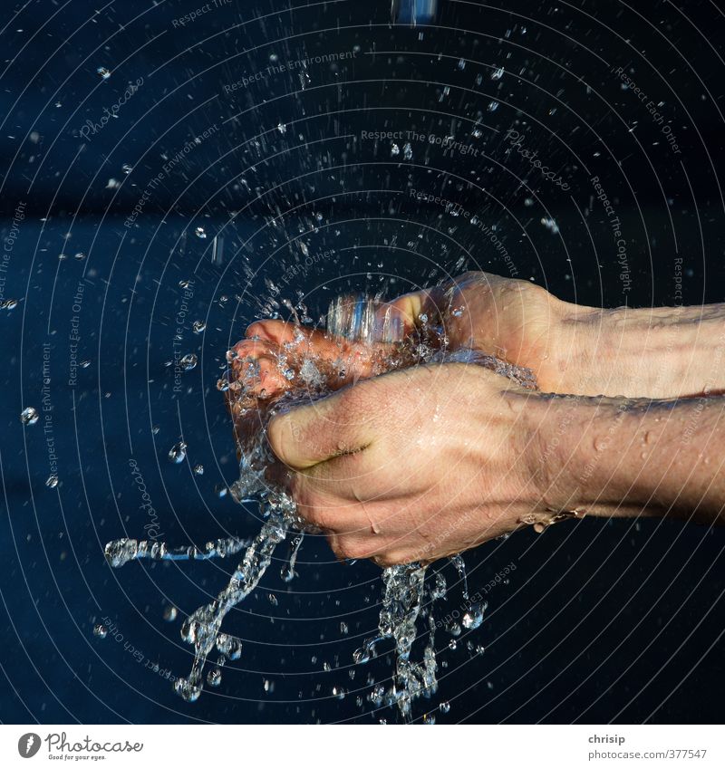 Washing hands II Human being Hand Fingers Water Drops of water Rain Touch Cleaning Wet Cleanliness Purity Splash of water Motion blur Palm of the hand Movement