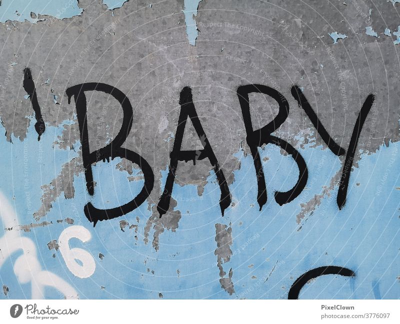 graffiti Graffiti Wall (building) Characters Exterior shot Facade Wall (barrier) Blue, baby, love, friendship