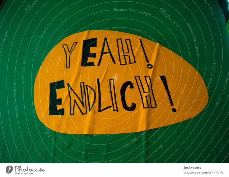 Yeah! Finally! Paper Advertising column Green Orange Typography Exclamation mark Two-tone Oval Self-made yeah finally Surface Word Yes sketch highlighter