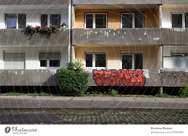 graffiti on balcony House (Residential Structure) Balconies Graffiti Day Apartment Building apartment building Apartment house Facade Old building continuance