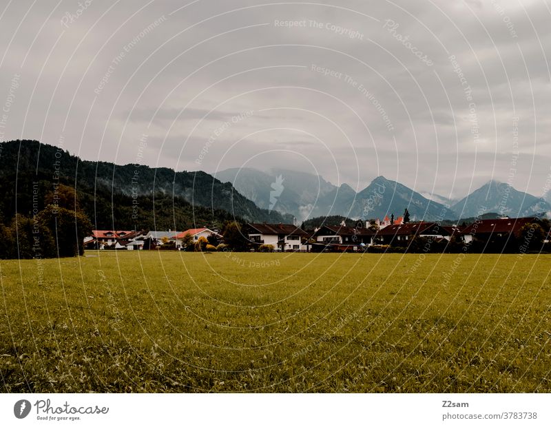 feet mountains Alps Allgäu Bavaria Village Sky Meadow Green Summer Sun Blue panorama Castle Mountain Landscape Exterior shot Tourism Vacation & Travel