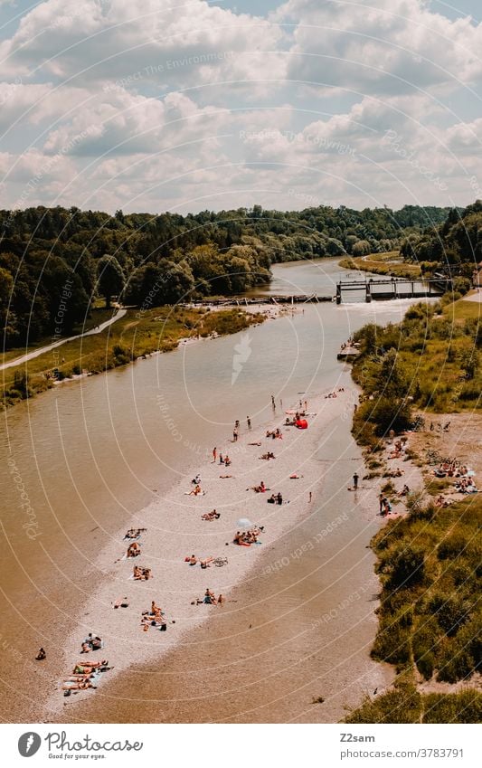 Isar / Munich Water River bathe human City life Town urban Summer Sun vacation travel Relaxation sunbathe Bavaria Nature White crest Rapid Habitat