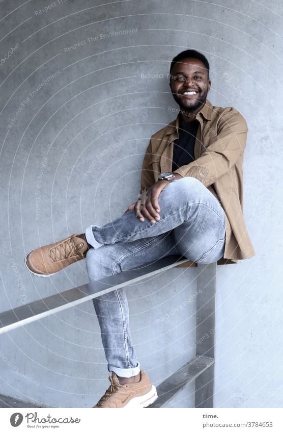 Alex Man Sit jeans Shirt Dark-haired Smiling rail cheerful relaxed