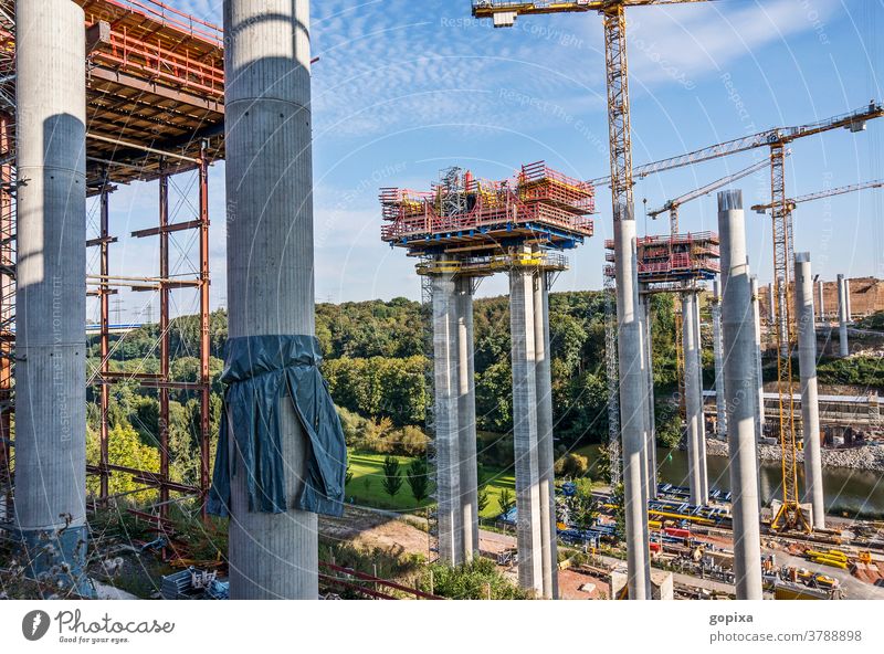 New construction of the Lahntal bridge near Limburg Bridge Construction site Road traffic Highway Road construction construction works Infrastructure