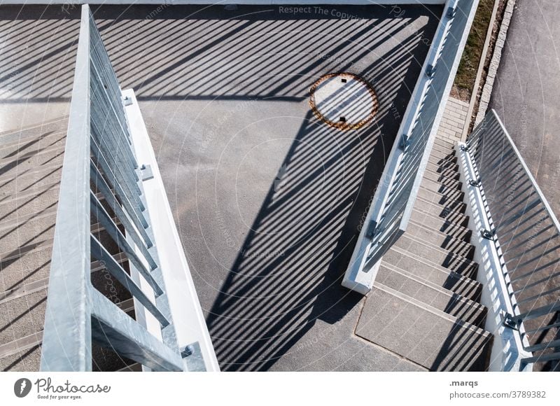 shading Stairs Light Shadow Shadow play Perspective Irritation Concrete Banister Geometry Metal railings optical illusion