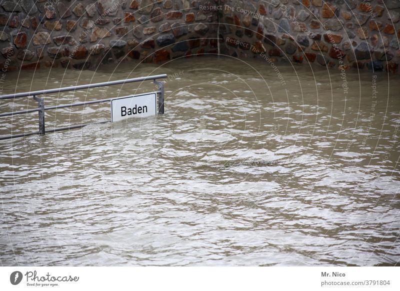 Flood in Baden Weather storm tide global warming impact wharf Inundated Bank reinforcement Deluge Environment Climate heating flood situation flooded