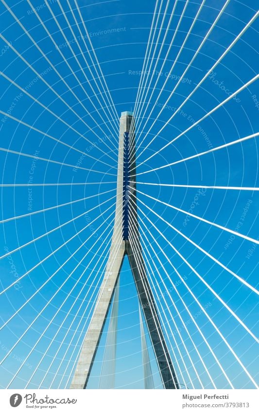 Detail of suspension bridge, support tower and tie rods or tension cables architecture suspension cable pylon abstract structure suspenders detail construction