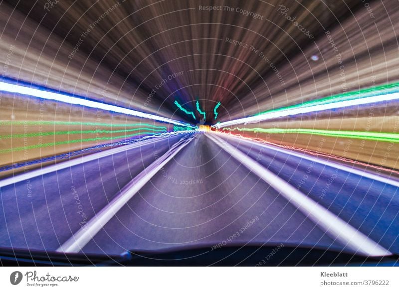 Tunnel lights 2 - lighting effects in the tunnel - strip of lights Strip of light neon colours Long exposure Speed Street Night Transport Traffic infrastructure