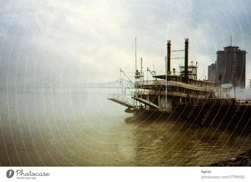 Mississippi River Winter Paddle steamer Fog New Orleans Bridge in the fog