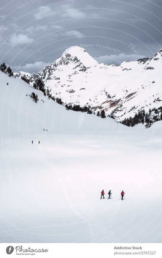 Winter landscape of snowy mountains travel discovery hill outdoors cold recreation adventure scenery ski range winter tourism activity ridge rock peak