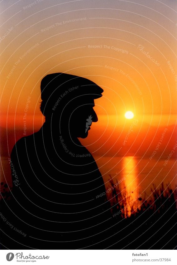 Shepherd at sunset Man Silhouette Sunset Ocean Cap Back-light Black Profile