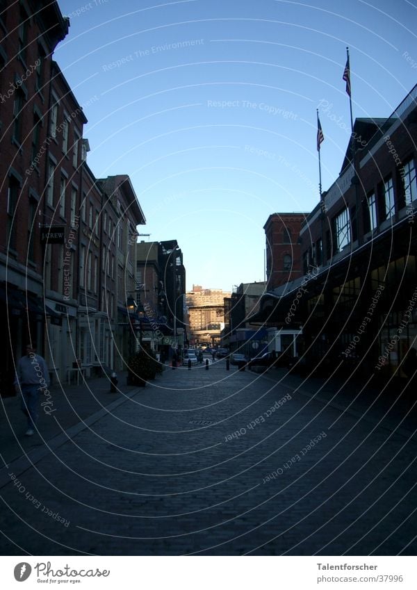 hope Light New York City Covered market Cobblestones House (Residential Structure) Americas Twilight Street Blue sky Paving stone Central perspective Clear sky