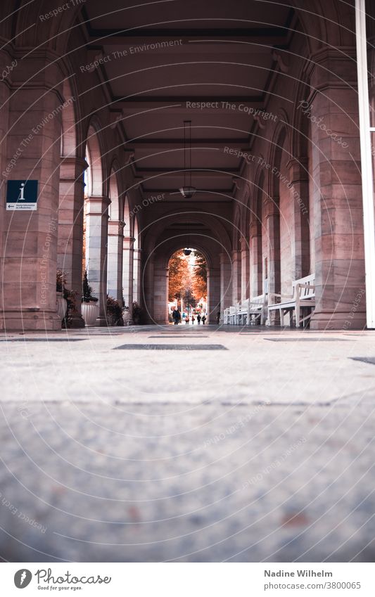 Research perspective in the Bavarian State Spa Bad Kissingen Worm's-eye view Exterior shot Colour photo Old town Day Facade Light shallow depth of field