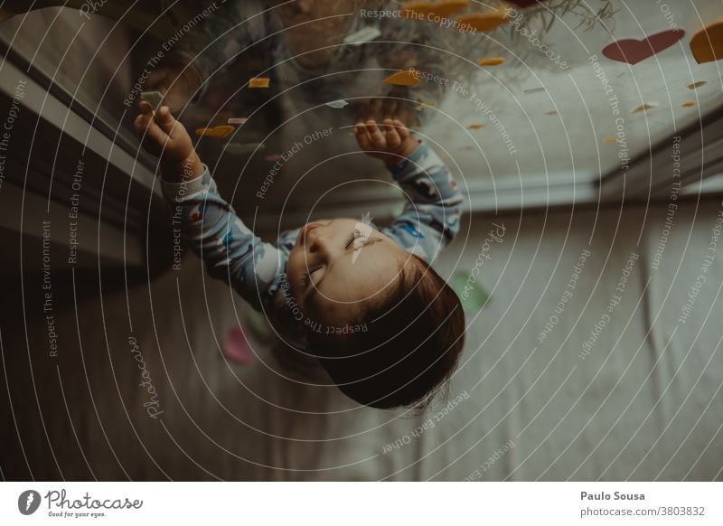 Toddler playing at the window at home Caucasian stay at home Infancy Quarantine Authentic Interior shot Interest Face Child Colour photo Boy (child)