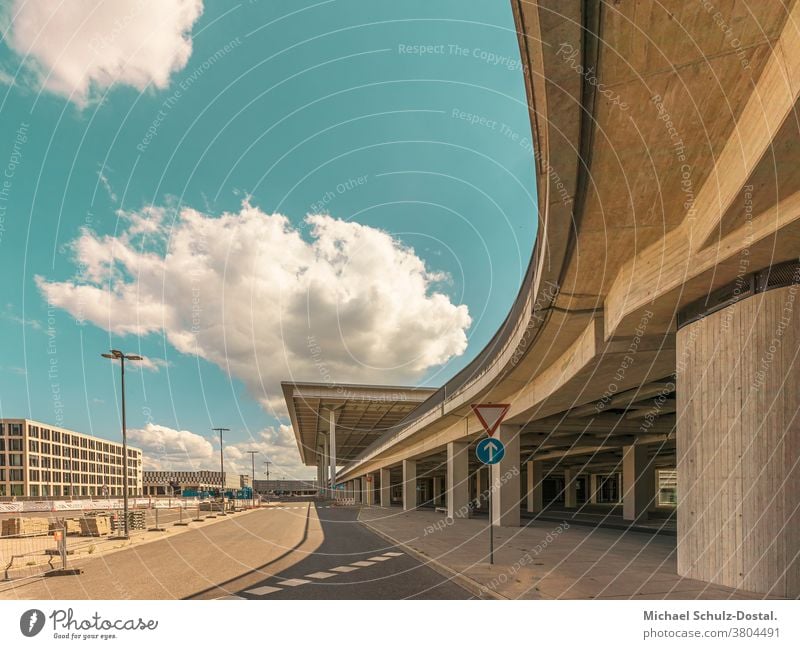 Urban architecture - concrete curves and straight shapes urban Town city metropol Airport Berlin about Architecture graphically Colour surface minimal Geometry