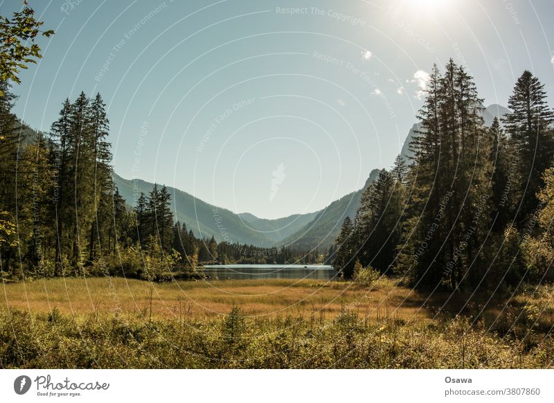 rear lake Landscape Lake mountain Nature Water Mountain Idyll mountains Alps Sky Vacation & Travel Hiking Calm Deserted Exterior shot reflection