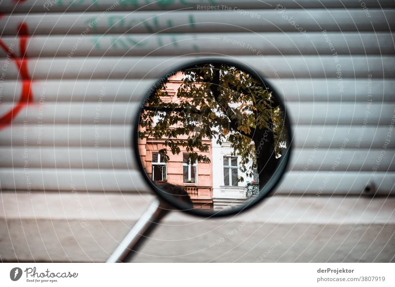 House facade in the rear view mirror of a scooter Gloomy Architecture Building Manmade structures Hip & trendy Historic Vacation & Travel Tourism City trip