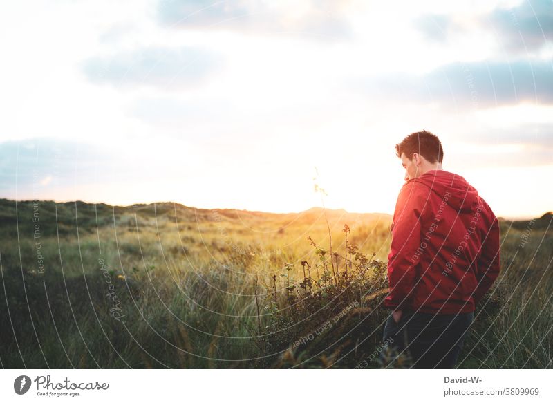 Man experiences nature Nature Sunset To enjoy dunes Rear view Vacation & Travel Landscape beautifully Impressive Far-off places Freedom tranquillity