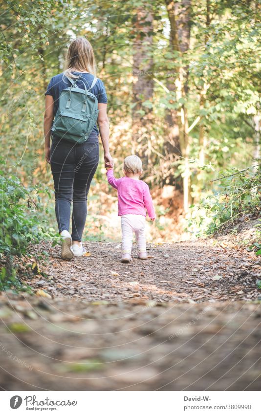 Mother and child taking an autumn walk Mother with child Autumn at the same time Considerate Forest Hand To hold on go for a walk mama Daughter Toddler