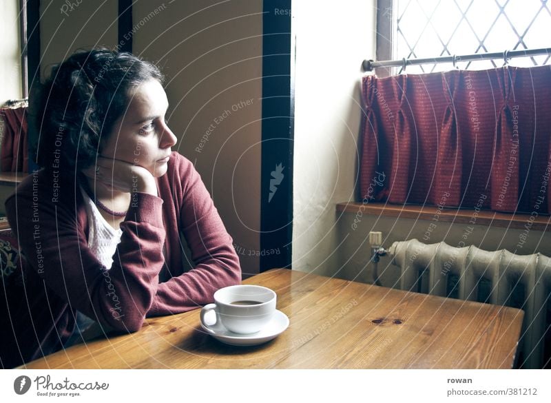 Thoughtful Table Restaurant Drinking Human being Feminine Young woman Youth (Young adults) Woman Adults 1 Sit Gloomy Moody Calm Boredom Lovesickness Fatigue