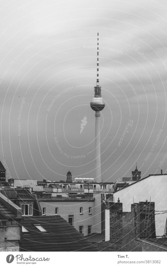 View over a roof to the Berlin television tower Television tower Roof Berlin TV Tower Sky Prenzlauer Berg Landmark Architecture Tourist Attraction Town