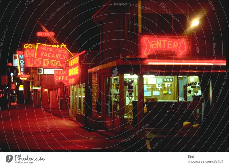 Motel at night Neon light Hotel Red Dark Architecture USA Light