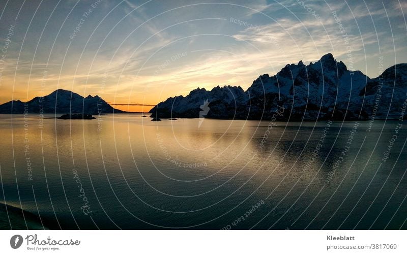 Norway - by ship - southbound with fantastic sunset at the Trollfjord, passing the Lofoten Islands Lofotes Vacation & Travel Landscape Nature Ocean Rock