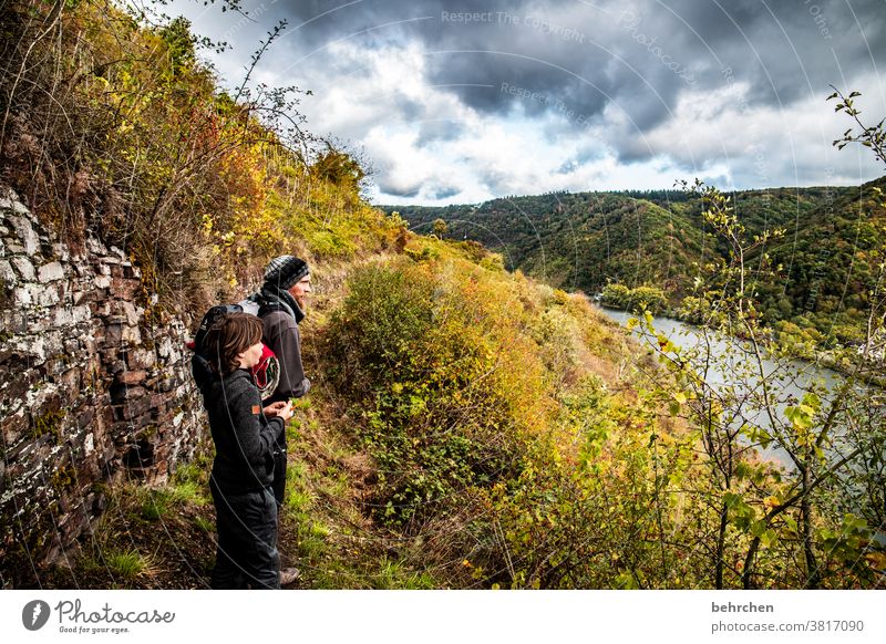 moselherbst Happy Lanes & trails hikers Exterior shot Nature Parents Child Man Boy (child) Hiking Father Son in common Environment Together Family & Relations