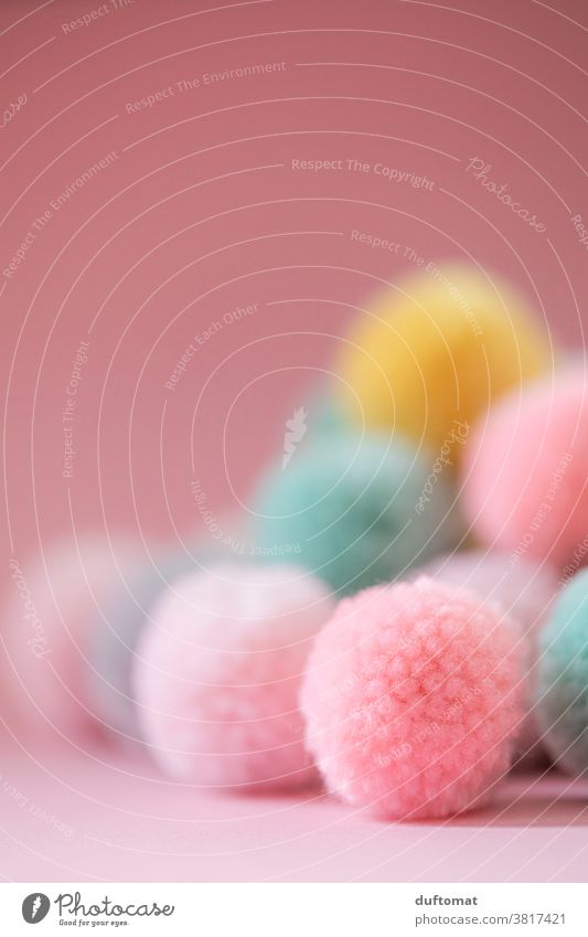 Close-up of pastel-coloured ponpons Ponpons soft Perspective bobble Pastel tone Background picture Soft Wool Ball of wool Wooly Handcrafts Leisure and hobbies