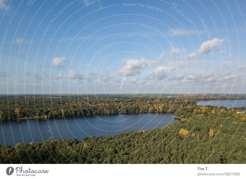 Brandenburg sky with lake Lake Sky Nature Exterior shot Landscape Colour photo Deserted Environment Day Forest Clouds Beautiful weather Copy Space top