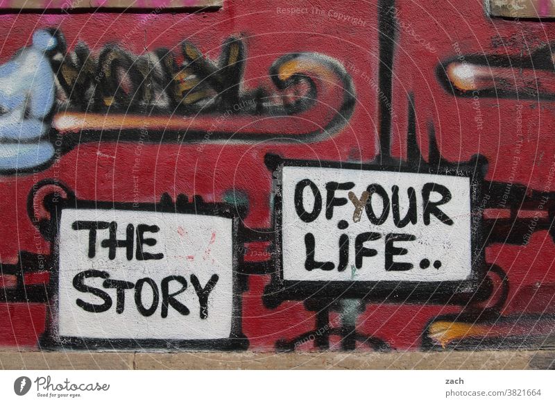 The story of (y)our life Building Facade Blue White Line lines Structures and shapes Geometry Wall (building) Architecture Letters (alphabet) Wall (barrier)