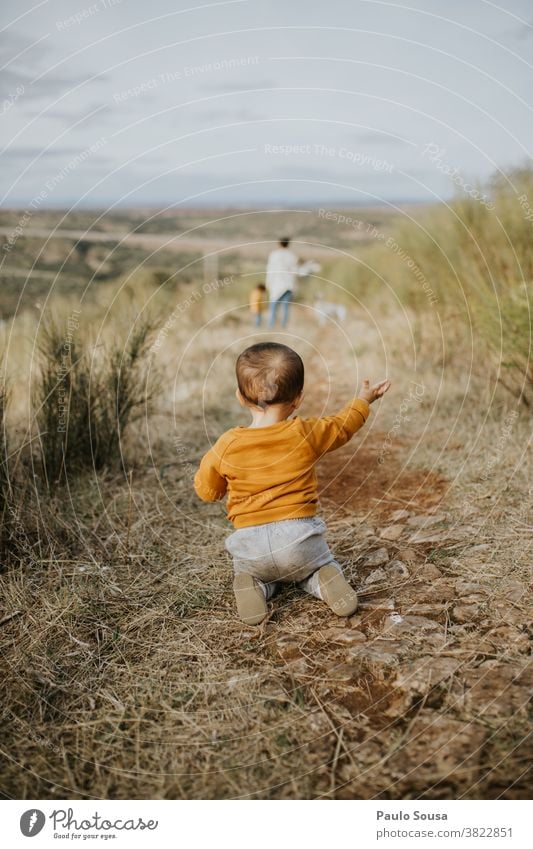 Toddler crawling outdoors Close-up Child childhood Nature Family & Relations family travel Autumn Rear view Life Lifestyle Childhood memory Playing Day Joy