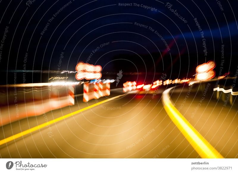 At night on the motorway Evening Night at night Street Federal highway Highway State expressway mark Lane markings sign Road sign Countdown marker