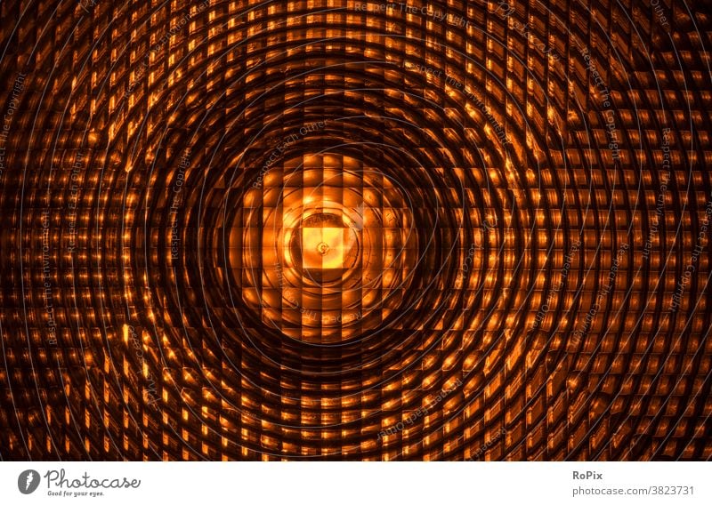 Lens of an illuminated construction site signal lamp. Construction site Transport obstruction of traffic blocking cordon light Warn Warning light Barricade