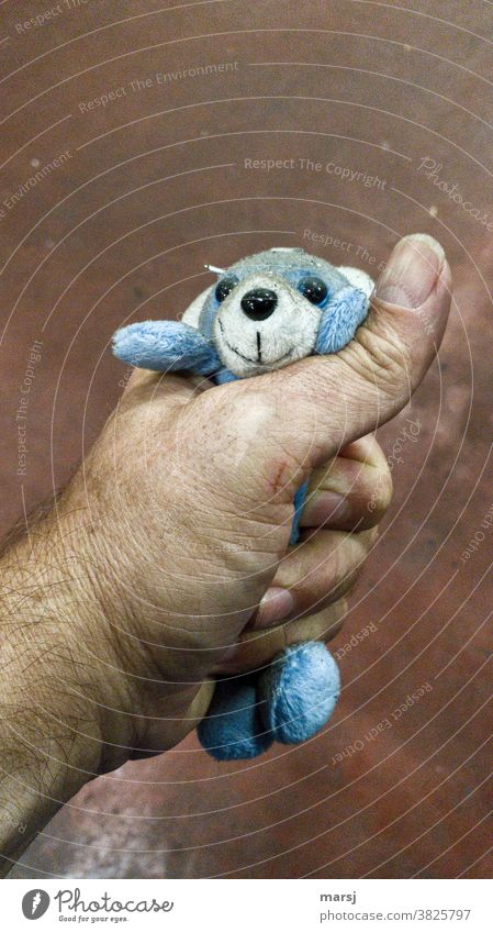 When I choked that dirty little blue stuffed bear, he didn't say anything Force Hand Pushing loveless uncharitably Human being Anger Hatred Aggression