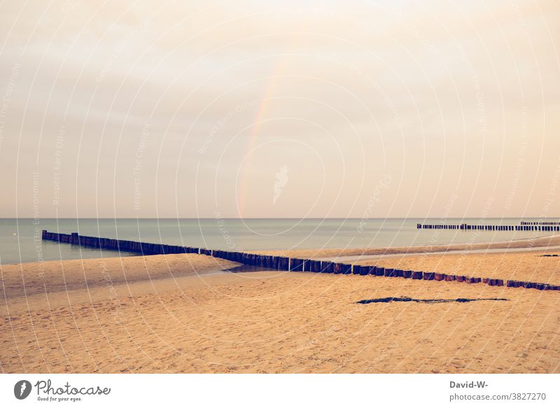 a rainbow by the sea Rainbow North Sea coast Beach Vacation & Travel Water Sky Island Ocean beautifully