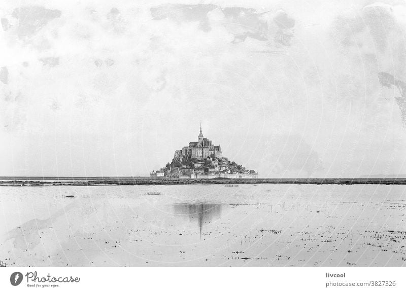 St Michael's Abbey with vintage effect, Normandy sunrise light mount st michael abbey mont saint michel church hill place famous place tourist place cloudy