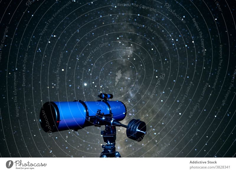 Optical telescope against night starry sky explore dark cosmos optical galaxy discovery astronomy environment observe science technology universe tool device